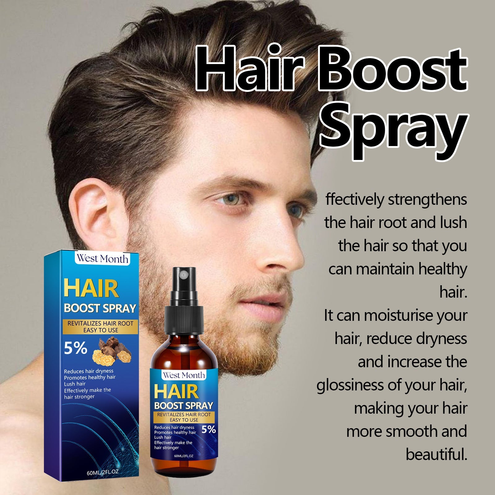Hair Boost Spray, Strong Hair Solid Hair Moisturizing Scalp Hair Roots Beard Hair Care Spray