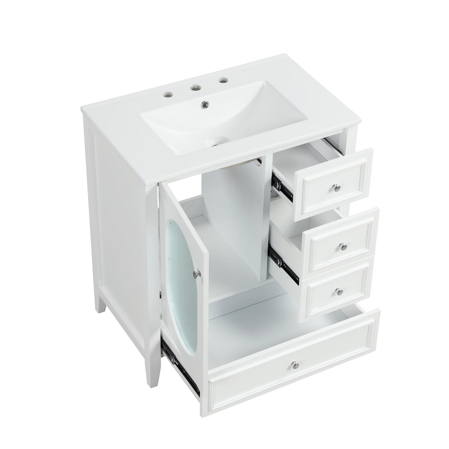 30" Bathroom Vanity with Sink, Bathroom Vanity Cabinet with Three Drawers and Door, Solid Wood and MDF, White