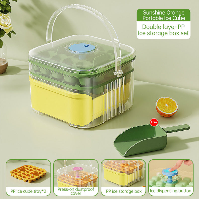 50-grid ice maker with new large capacity - household food-grade plastic double-layer ice storage barrel &amp; ice ball mold set