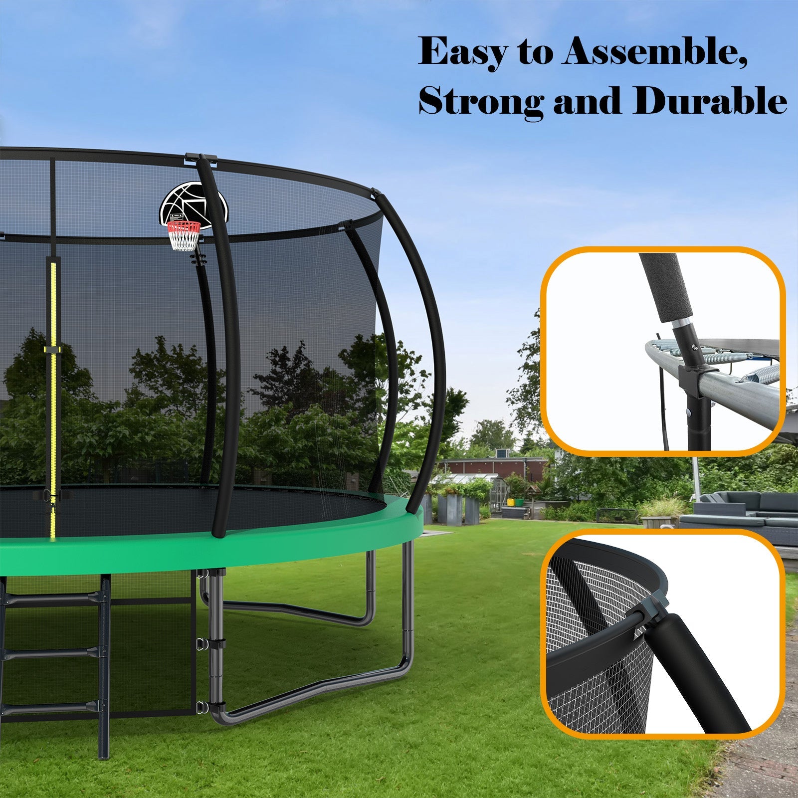 12FT Recreational Kids Trampoline with Safety Enclosure Net &amp; Ladder, Outdoor Recreational Trampolines