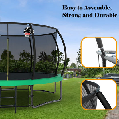 12FT Recreational Kids Trampoline with Safety Enclosure Net &amp; Ladder, Outdoor Recreational Trampolines