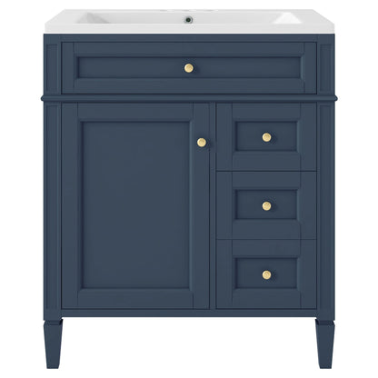 30 inch bathroom vanity with top sink, storage cabinet with 2 drawers and 1 drawer, single sink bathroom vanity