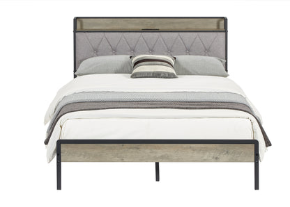 Bed frame with charging station full size, Grey, 83.1&