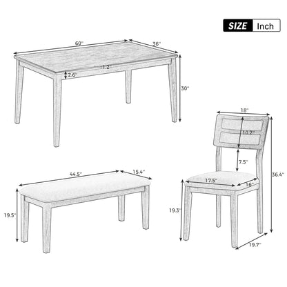 TREXM Classic and Traditional Style 6 - Piece Dining Set, Includes Dining Table, 4 Upholstered Chairs &amp; Bench (Natural Wood Wash）