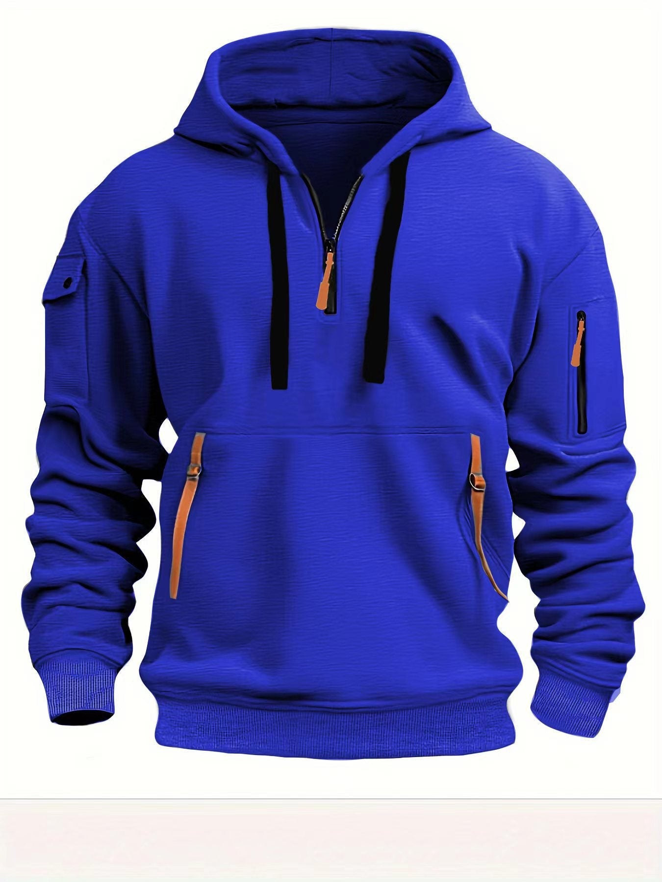 Half zip hoodie hooded sweatshirt with multiple pockets zipper pullover for men&