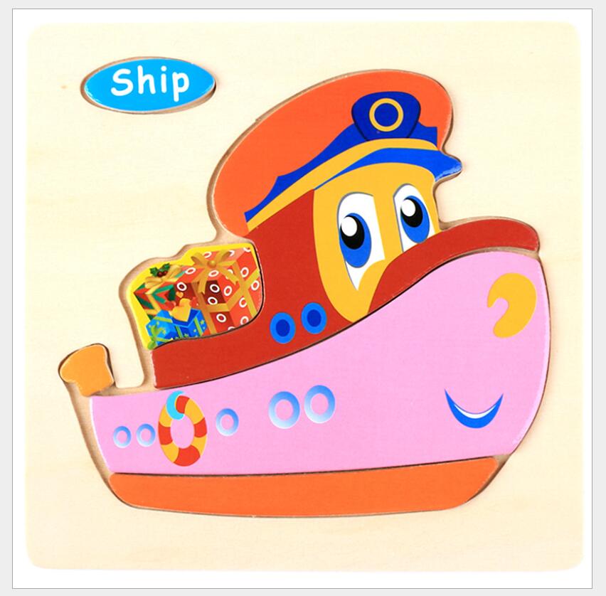 3D Puzzle Wooden Toys For Children Cartoon Animal Vehicle Wood Jigsaw Kids Baby Early Educational Learning Toy 