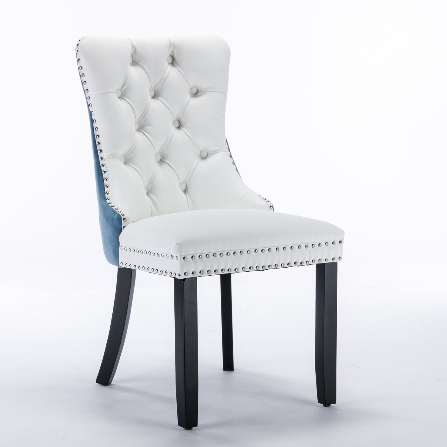A&amp;A Furniture Nikki Collection Modern High-end Tufted Solid Wood Contemporary PU 2-Pcs Set White+Light Blue