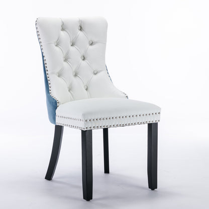 A&amp;A Furniture Nikki Collection Modern High-end Tufted Solid Wood Contemporary PU 2-Pcs Set White+Light Blue