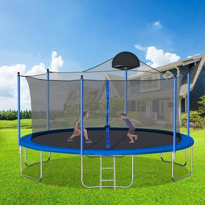 14FT Trampoline for Adults &amp; Kids with Basketball Hoop, Outdoor Trampolines w/Ladder and Safety Enclosure Net for Kids and Adult