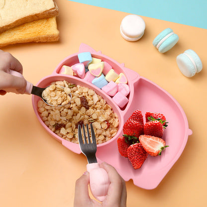 Baby All-In-One With Suction Cup Compartment Food Supplement Bowl Fork Spoon Feeding Tableware Set Children&