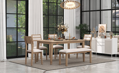 TREXM Classic and Traditional Style 6 - Piece Dining Set, Includes Dining Table, 4 Upholstered Chairs &amp; Bench (Natural Wood Wash）