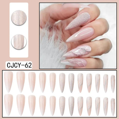 24 unghie finte in ABS con motivo a spillo lungo 1 gel di gelatina 1 lima per unghie a colori casuali per l&
