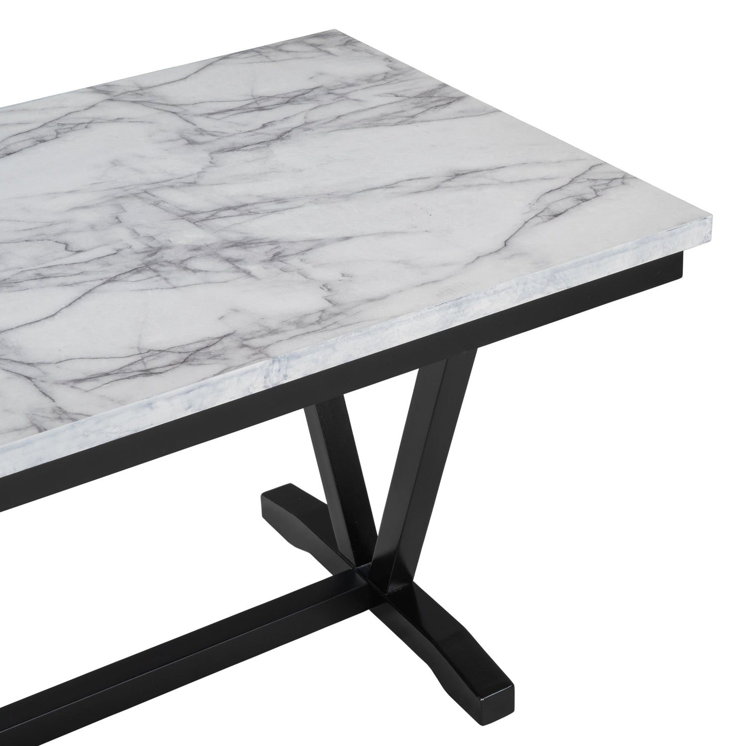 TREXM Modern Style 6-piece Dining Table with 4 Chairs &amp; 1 Bench (White)