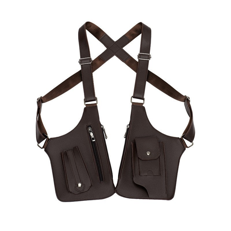 A medieval - style leather harness bag that is an anti - theft wallet, phone pouch, and suitable for men&