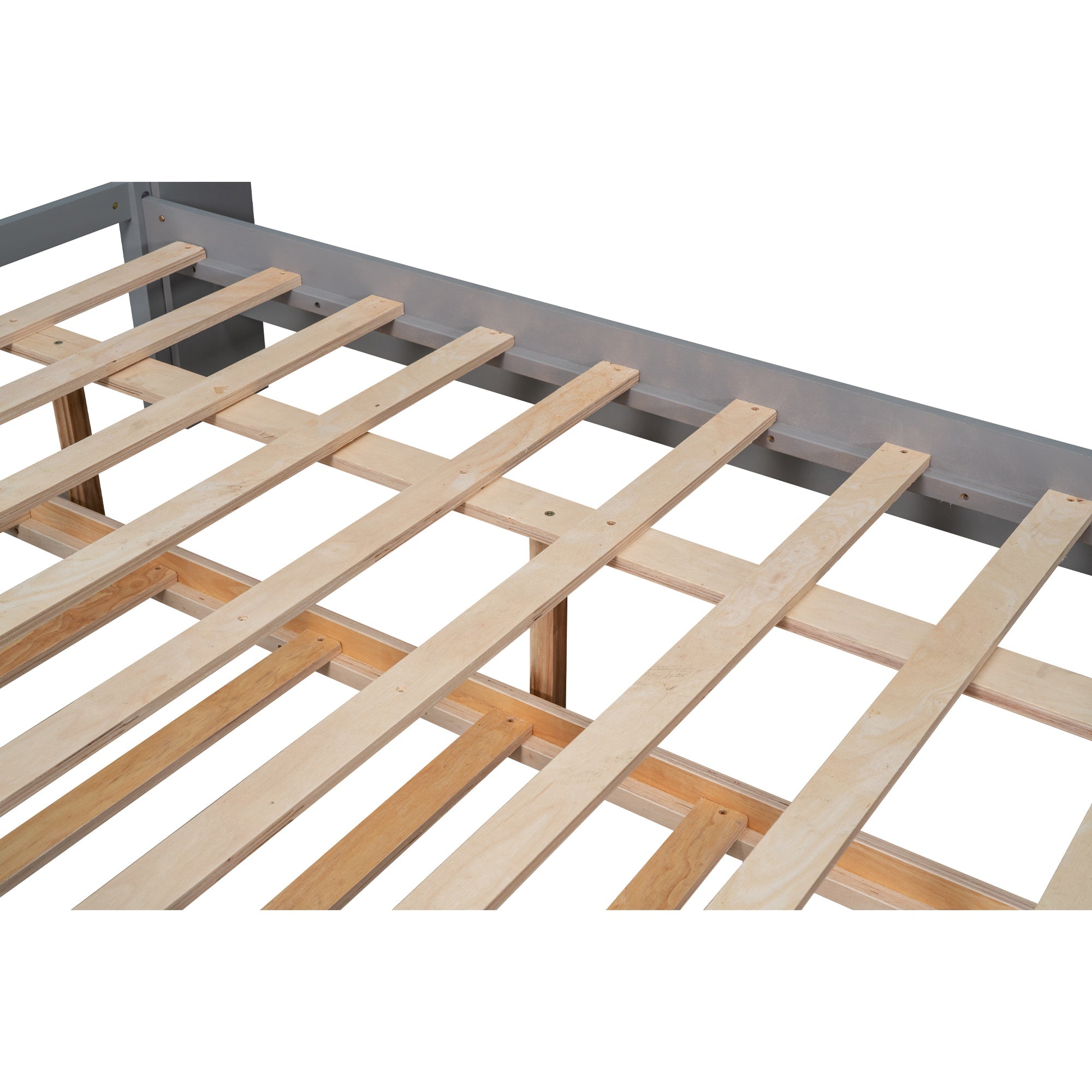 Full Size Platform Bed with Trundle and Shelves Gray
