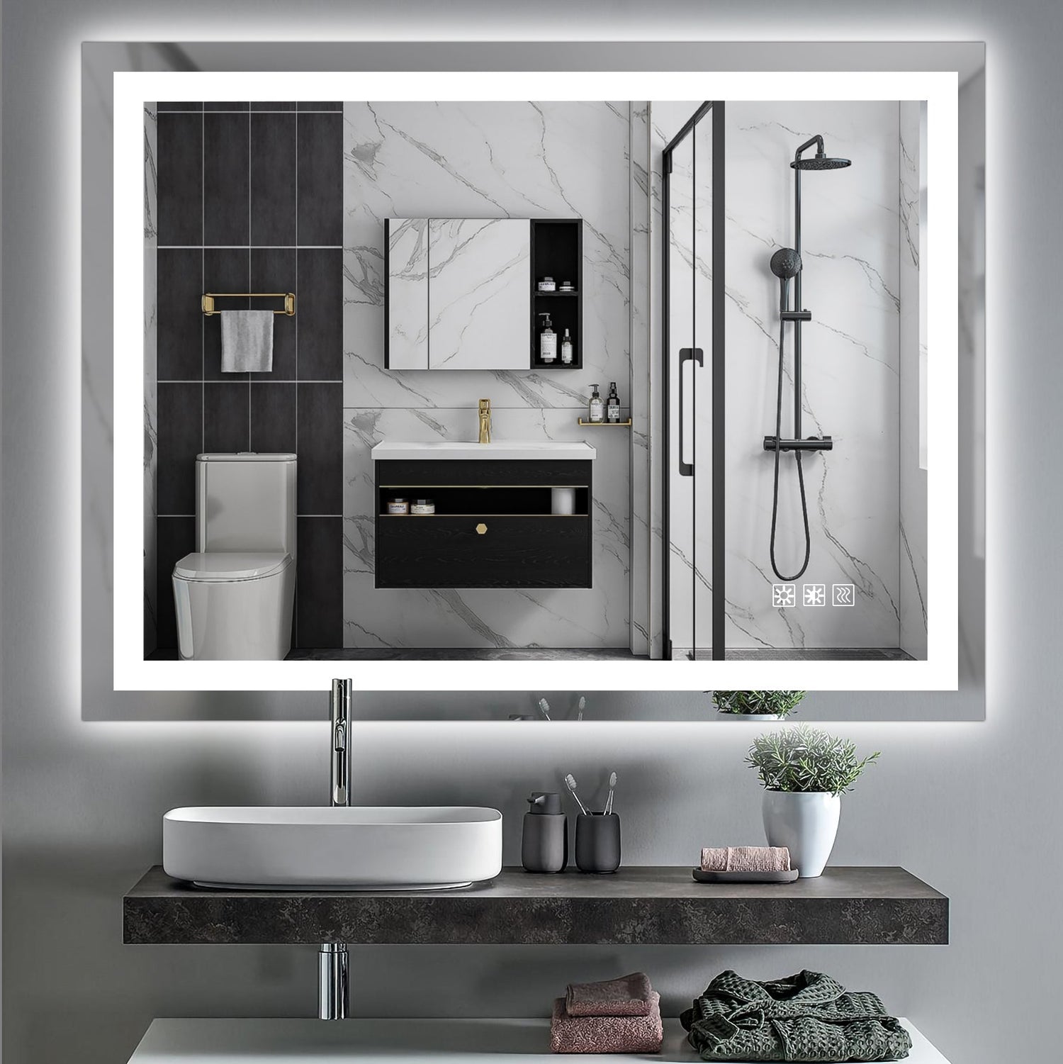 LED Bathroom Mirror 48x 36 Inch with lights, anti-Fog &amp; Dimming Led Bathroom Vanity Mirror