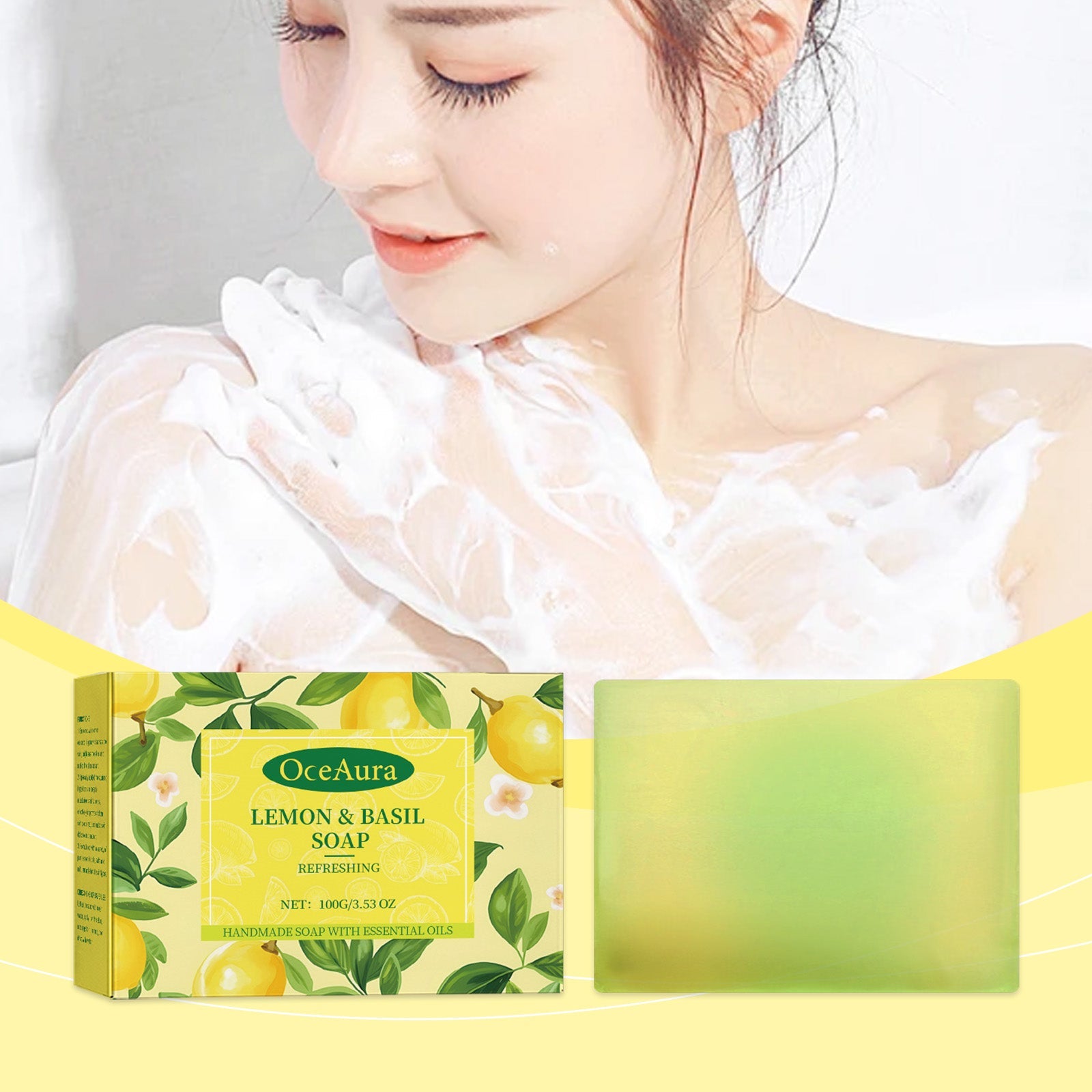 Lemon Refreshing Basil Soap Gently Cleanses Skin, Refreshing Pores, Tender Body Soap For Refreshing Bath