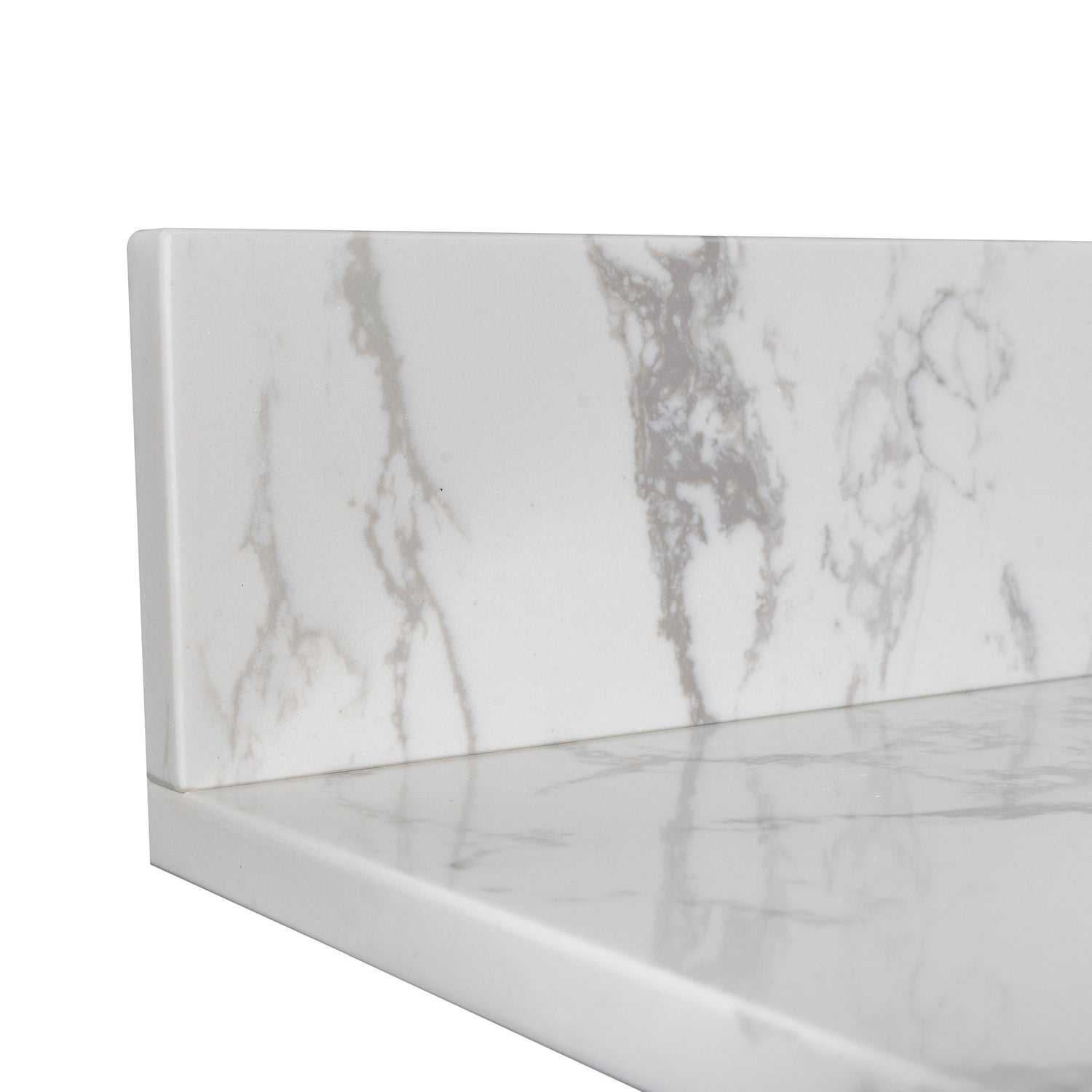 Montary 43x22 bathroom stone vanity top engineered stone carrara white marble color with rectangle undermount ceramic sink and 3 faucet hole with back splash