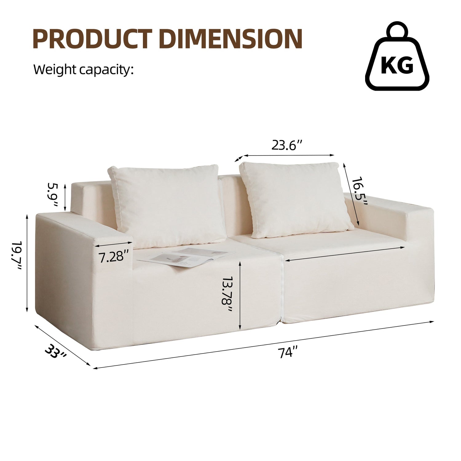 No Installation&amp;Convertible Living room foam sofa chair Loveseat Twin Size with Armrests Removable and Machine Washable Cover