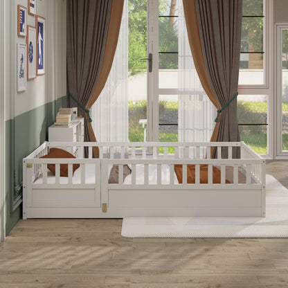 Double bed floor standing bed with ultra-high safety barrier, children&