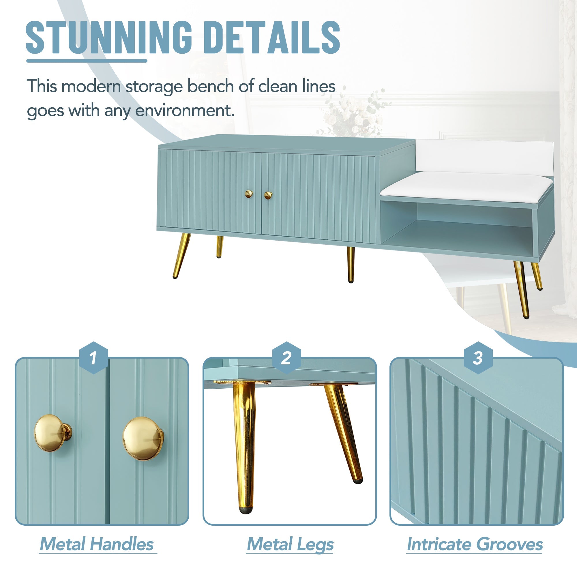 Shoe Storage Bench Tiffany Blue
