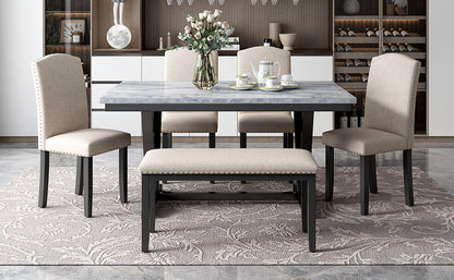 TREXM Modern Style 6-piece Dining Table with 4 Chairs &amp; 1 Bench (White)