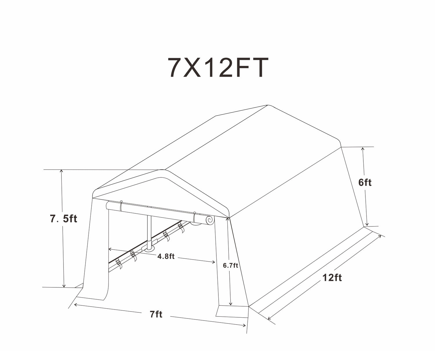 7x12ft Outdoor Portable Gazebo Storage Shelter Shed with 2 Roll up Zipper Doors &amp; Vents Carport