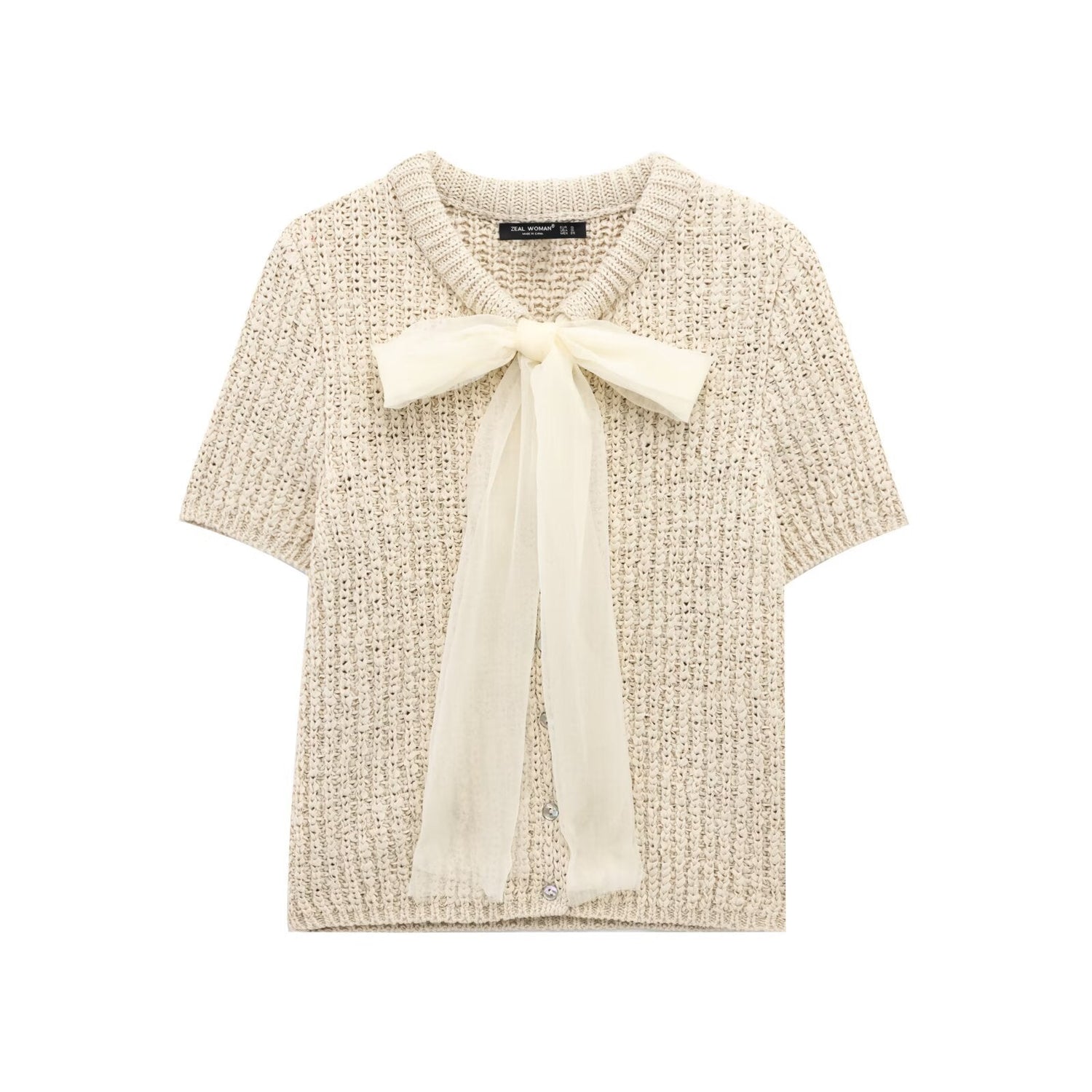 Fashionable transparent stiff yarn bow decoration knitted jacket