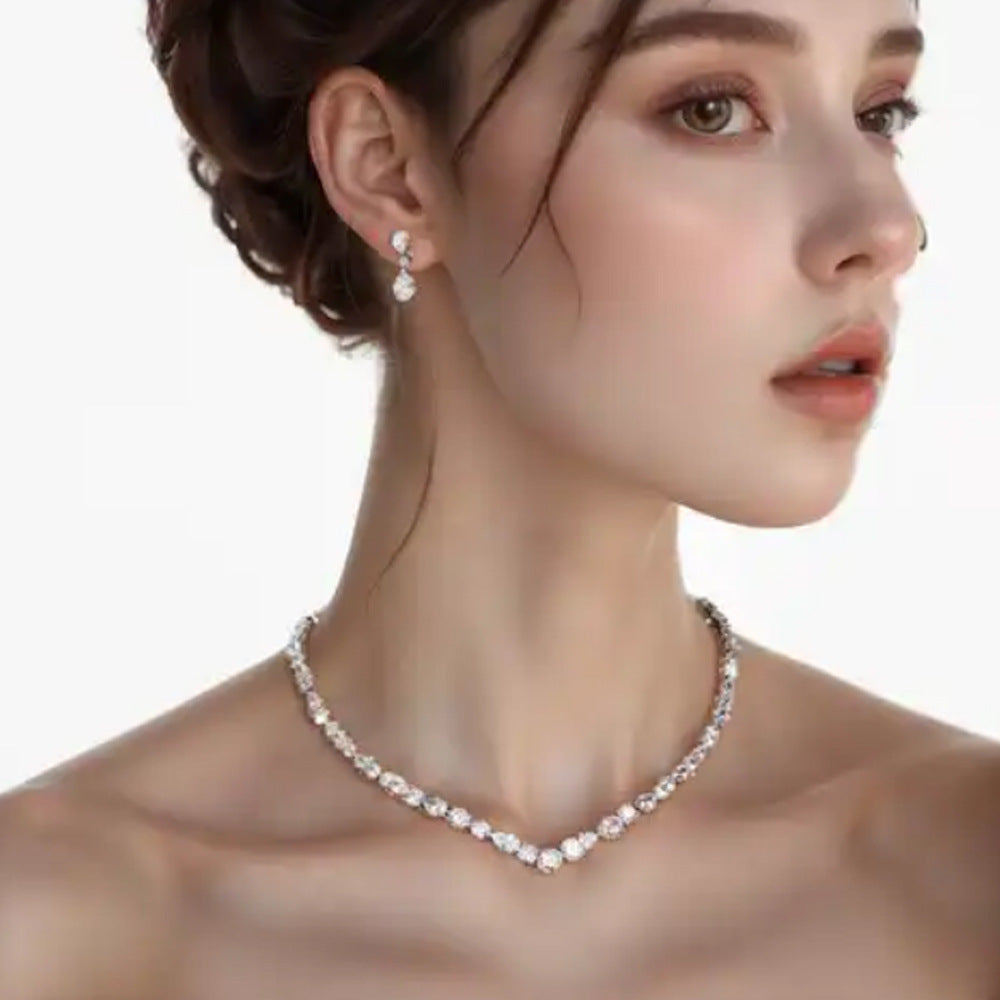Simple necklace earring set bride&