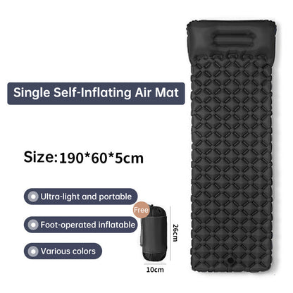 Outdoor double inflatable sleeping pad – with built-in pillow &amp; pump, for camping, backpacking, hiking.