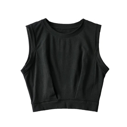 Short crop top with exposed navel and sleeveless loose fitting vest women&