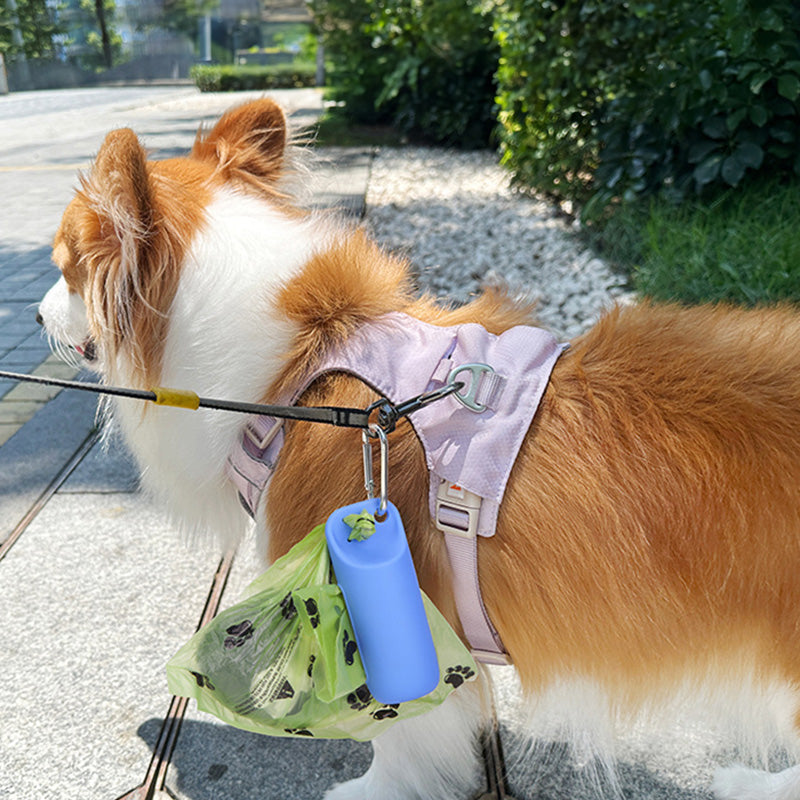 Silicone dog poop bag holder with dispenser, portable, hanging ring &amp; storage case