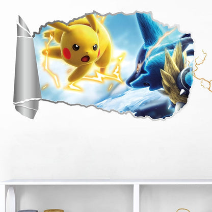 New 3D Pikachu Wall Sticker Pok é mon Wallpaper Self adhesive Cartoon Graffiti Anime Poster Children&