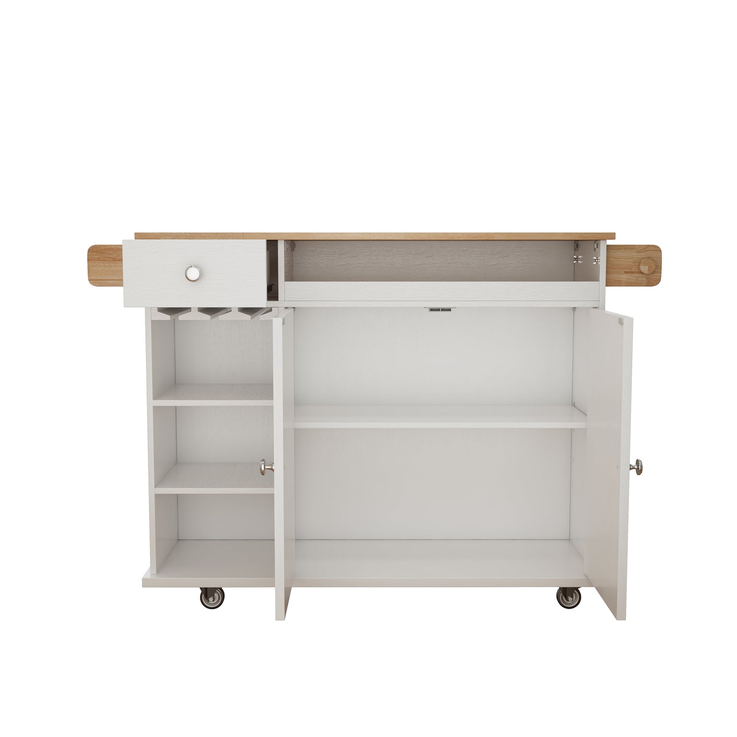 44 Inch Kitchen Island Cart with Solid Wood Top, Wine Storage, Spice Rack, Towel Rack, Wine Glass Holder White &amp; Oak
