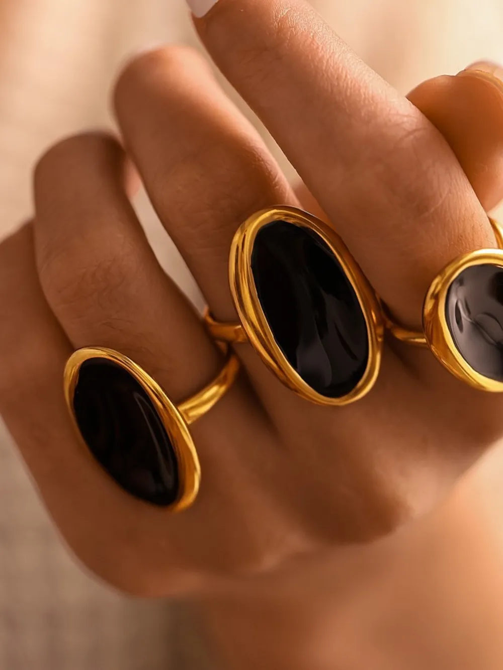 Elliptical Open Ring French Light Luxury Drip Oil Heavy Industry Casting Stainless Steel