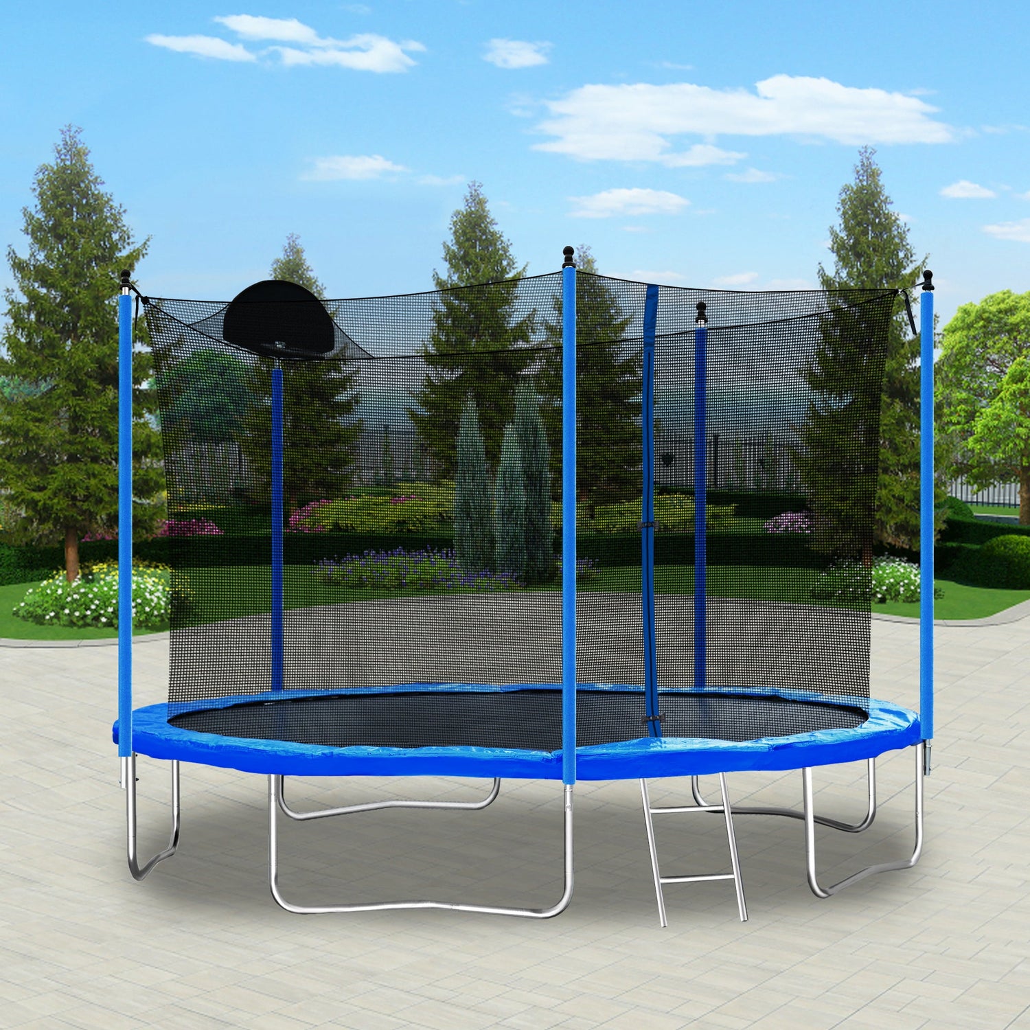 12FT Trampoline for Adults &amp; Kids with Basketball Hoop, Outdoor Trampolines w/Ladder and Safety Enclosure Net for Kids and adult
