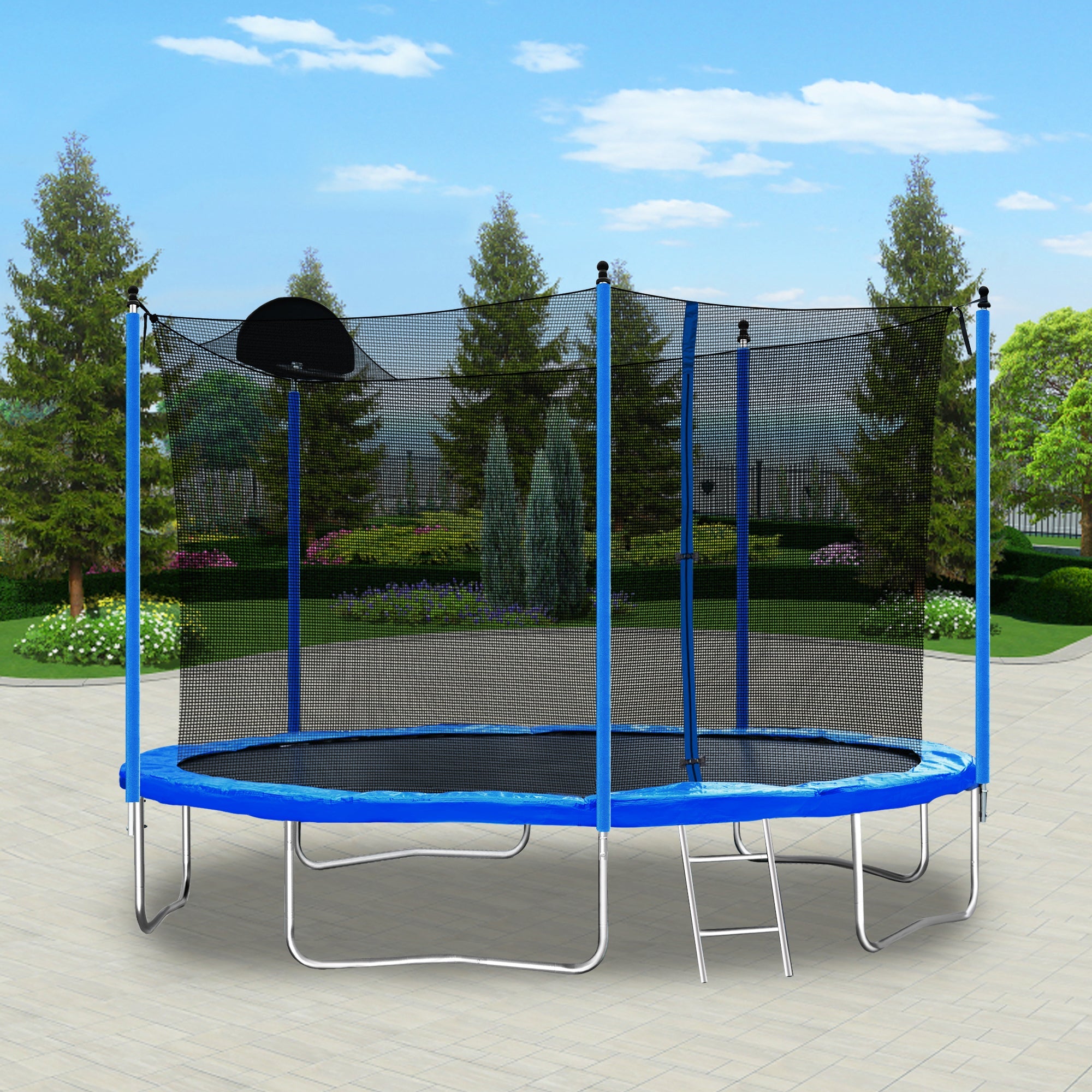 12FT Trampoline for Adults &amp; Kids with Basketball Hoop, Outdoor Trampolines w/Ladder and Safety Enclosure Net for Kids and adult