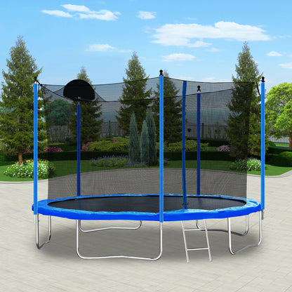 12FT Trampoline for Adults &amp; Kids with Basketball Hoop, Outdoor Trampolines w/Ladder and Safety Enclosure Net for Kids and adult