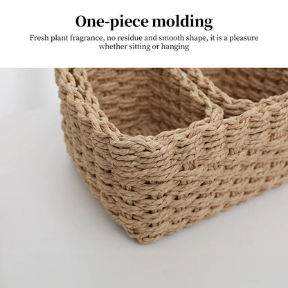 3-Piece Handmade Straw-Woven Paper-Rope Storage Baskets (Decorative &amp; Office Use)
