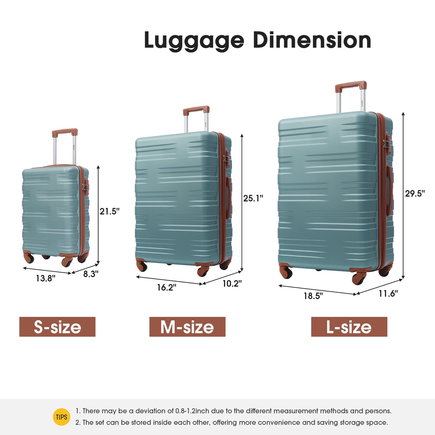Hardshell Luggage Sets 3 Pcs Spinner Suitcase with TSA Lock Lightweight 20&