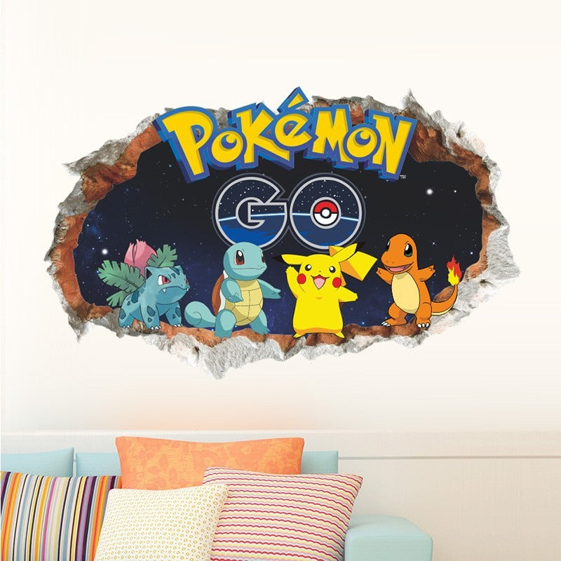 New 3D Pikachu Wall Sticker Pok é mon Wallpaper Self adhesive Cartoon Graffiti Anime Poster Children&