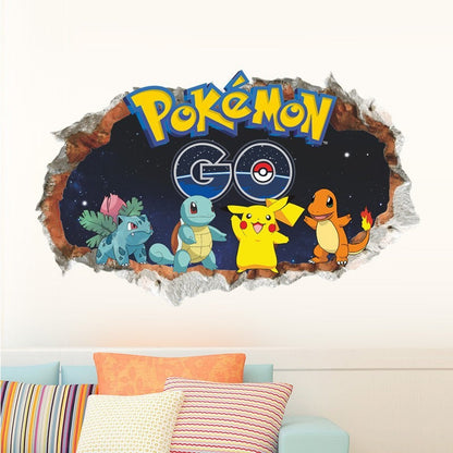 New 3D Pikachu Wall Sticker Pok é mon Wallpaper Self adhesive Cartoon Graffiti Anime Poster Children&
