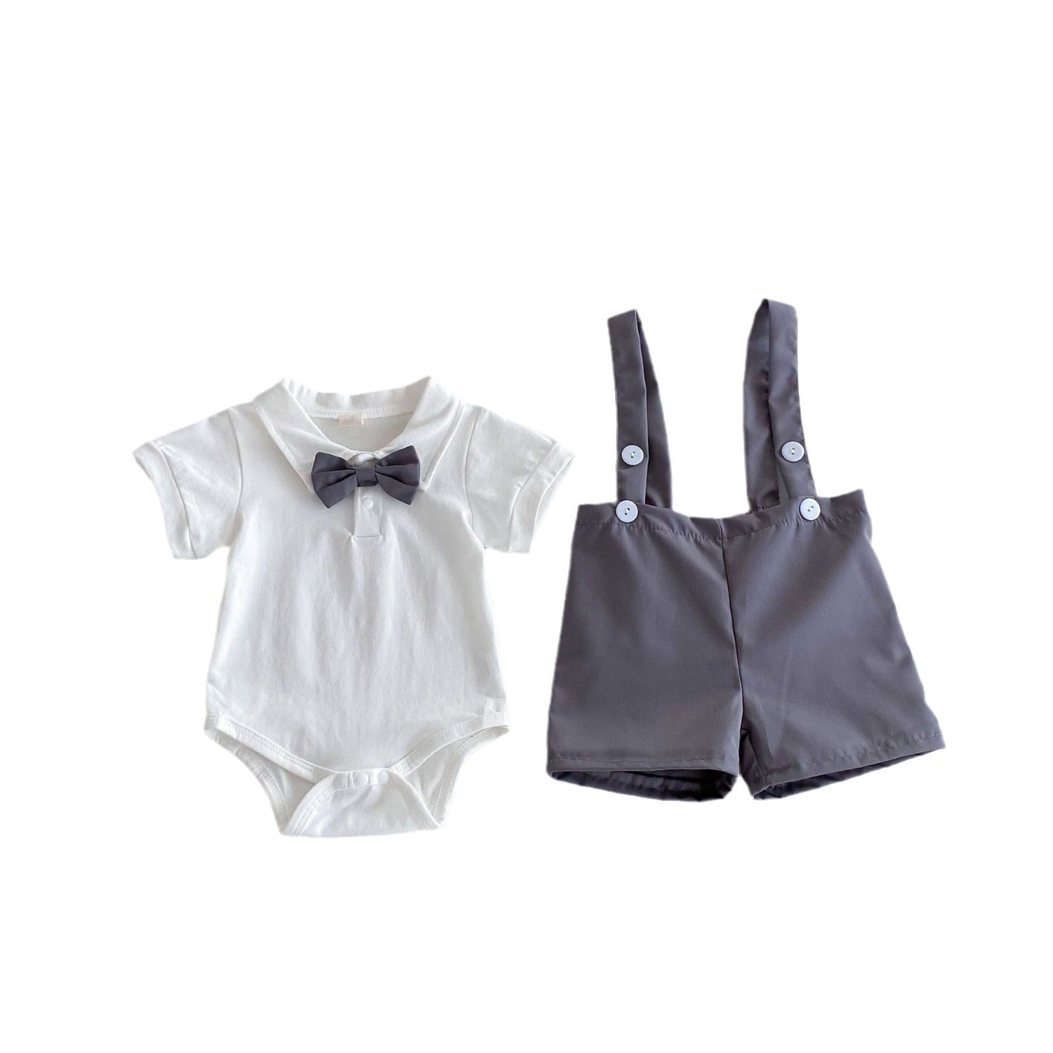 Summer baby hoodie tie suspender shorts two-piece set for gentlemen&