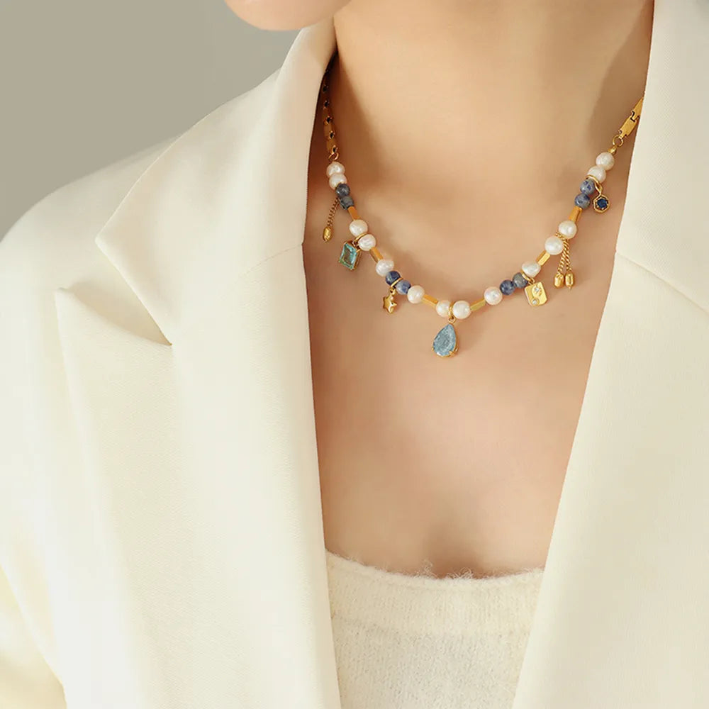 Natural stone freshwater pearl necklace necklace collarbone chain for girls