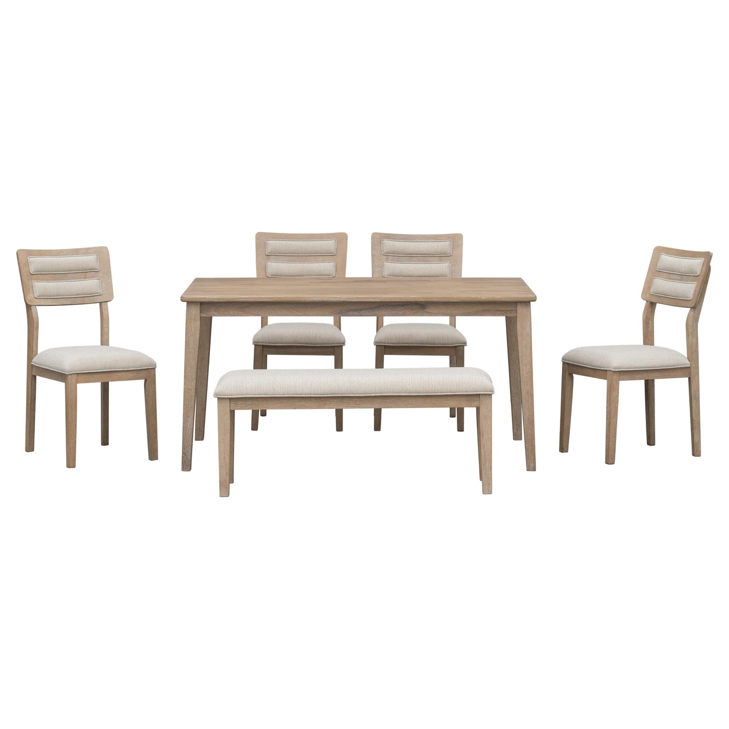 TREXM Classic and Traditional Style 6 - Piece Dining Set, Includes Dining Table, 4 Upholstered Chairs &amp; Bench (Natural Wood Wash）