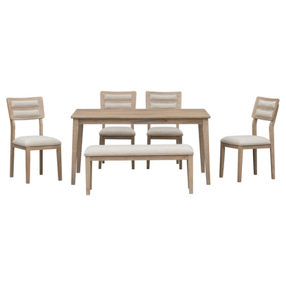 TREXM Classic and Traditional Style 6 - Piece Dining Set, Includes Dining Table, 4 Upholstered Chairs &amp; Bench (Natural Wood Wash）