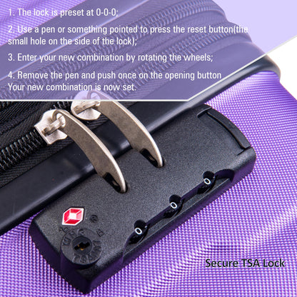 Expanable Spinner Wheel 2 Piece Luggage Set ABS Lightweight Suitcase with TSA Lock 20inch+24inch Purple + Plastic