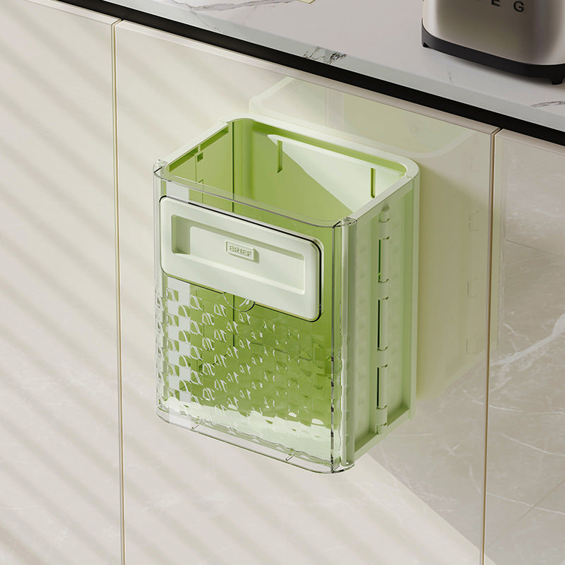 Kitchen folding trash can wall hanging large caliber leftovers bin transparent thickened folding trash can