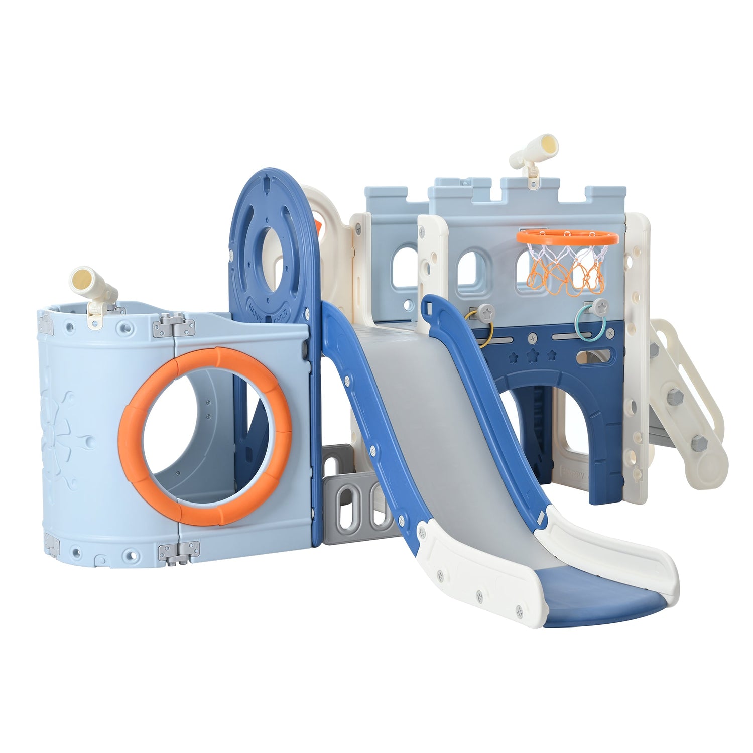 10-1 Toddler Slide Set,Kids Slide for Toddlers Ages 1+, Basketball Hoop Pirate Ship Themed Slide with Ship Head Indoor&amp; Outdoor