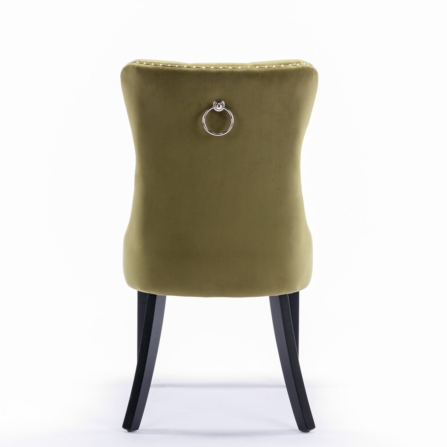 High-end Tufted Solid Wood Contemporary Velvet Upholstered Dining Chair with Wood Legs Nailhead Trim 2-Pcs Set Olive-Green